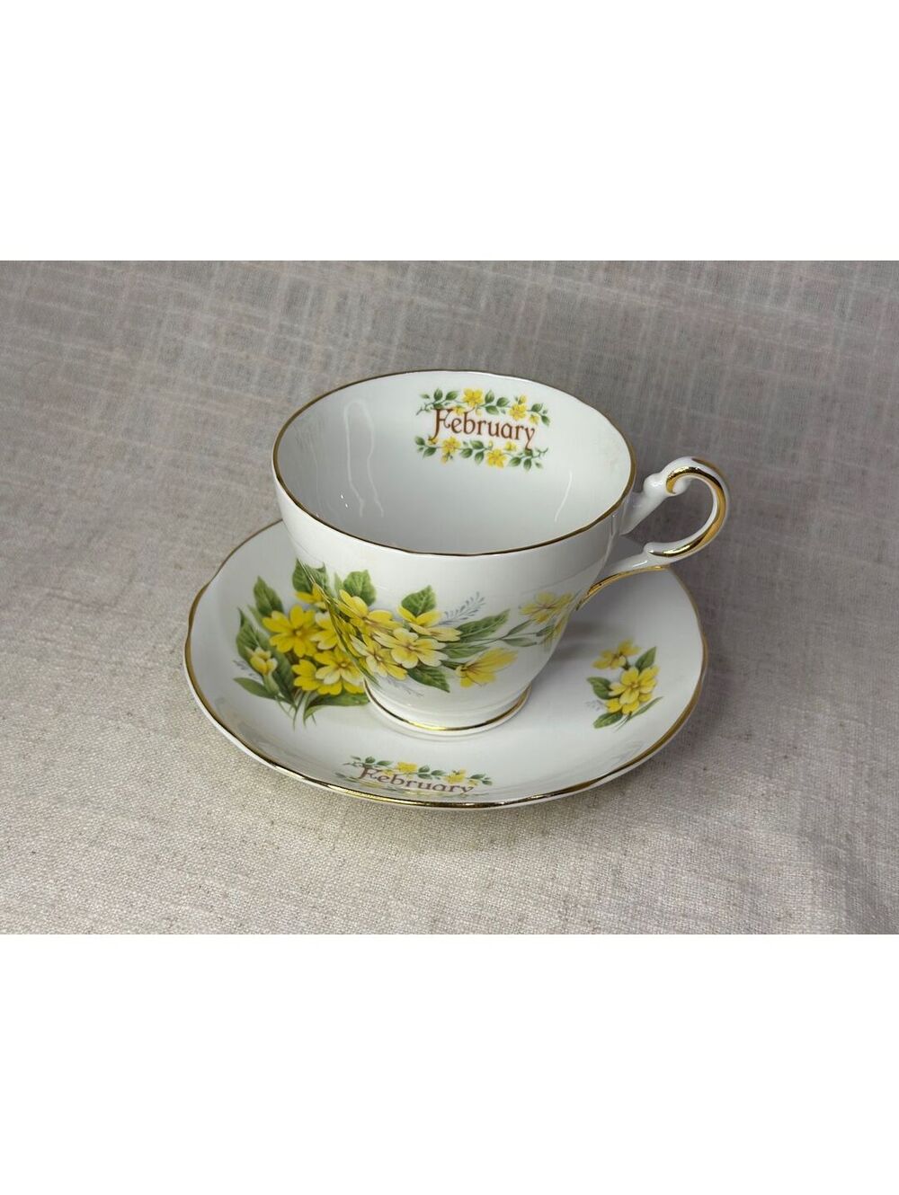 Royal Stuart Fine Bone China February Flower of the Month Teacup Saucer Set